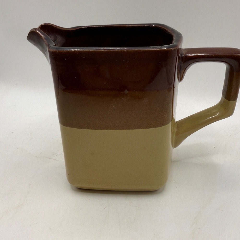 Vintage‎ Two Tone Brown Tan Ceramic Pitcher Square Mid Century Modern Japan 5"